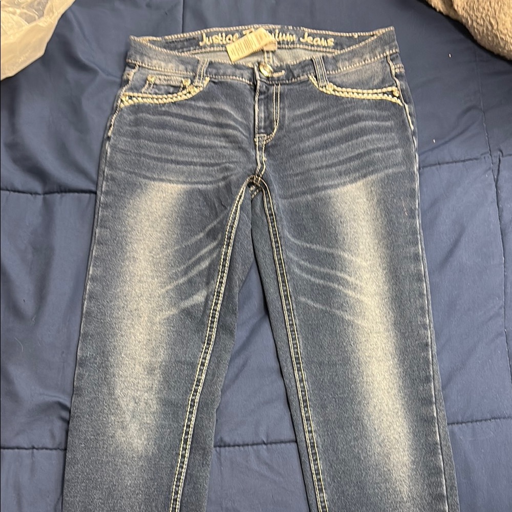 Justice Blue Skinny Jeans with Vintage Fade